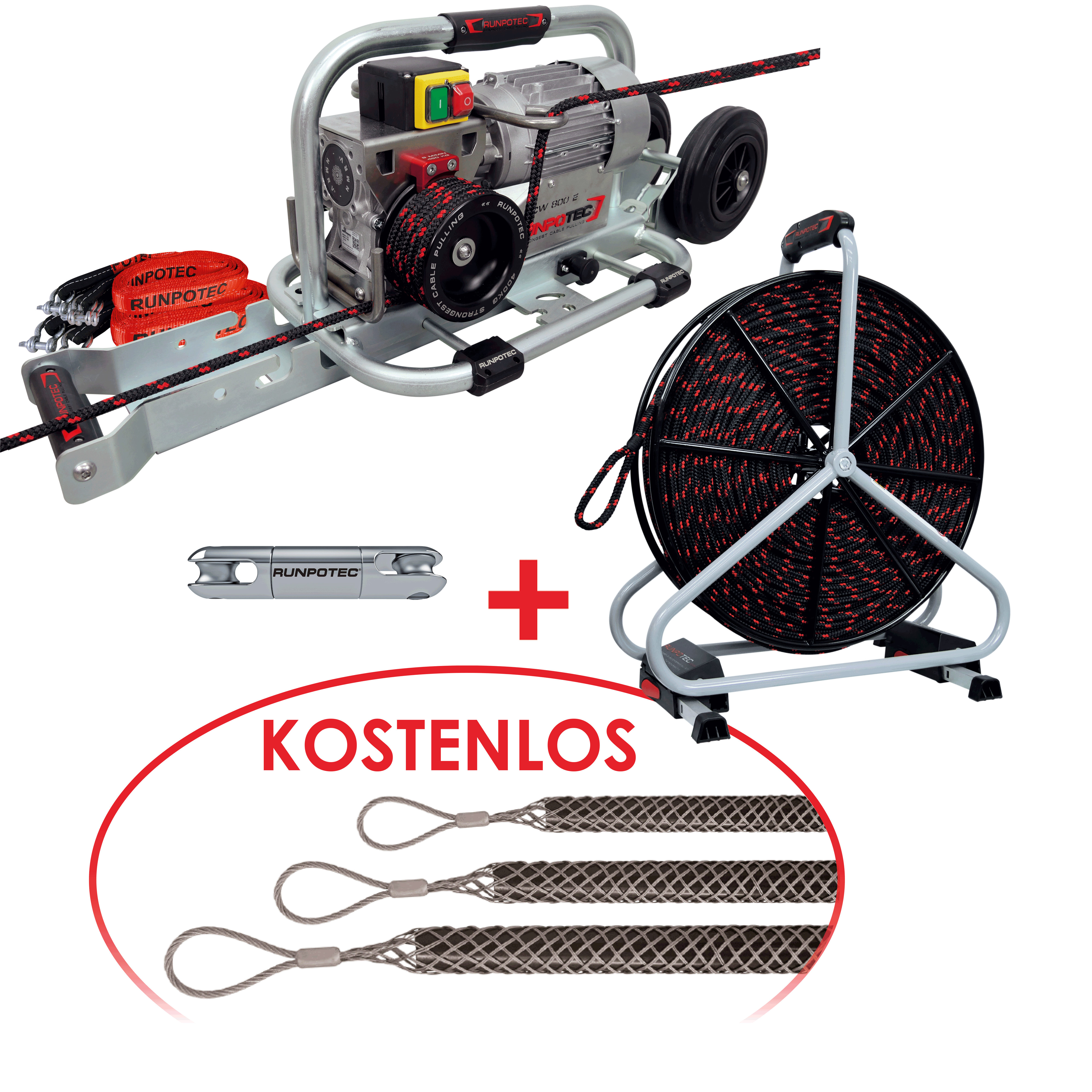 Kit de treuil de cabestan avec c&#226;ble de traction, &#233;merillon de liaison et 3 tire-c&#226;bles