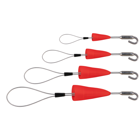 RUNPOFIX with hook - cable pulling loop with protective cap, set of 4, stainless steel rope &#216; 1,5