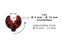 Adjust the diameter for the respective cable by turning the setting wheel. Cable width Multi-jaws